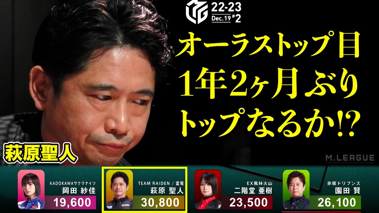 Mリーグ2022｜萩原聖人 オーラストップ目！今期 初トップ獲得なるか!?#TEAM雷電 12/19(月)