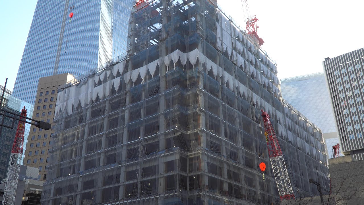 虎ノ門二丁目地区第一種市街地再開発事業（国立印刷局、虎の門病院、共同通信会館の建替え）の建設状況（2023年1月7日）