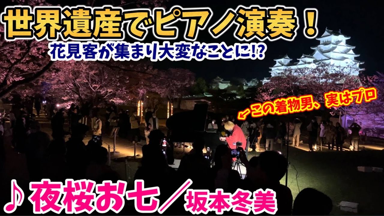 【ストリートピアノ】『夜桜お七』坂本冬美 世界遺産で突然ピアノ演奏！花見客が集まり大変なことに!?〔世界文化遺産・国宝 姫路城“夜桜会”〕