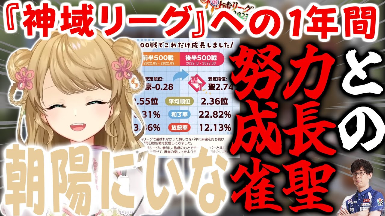 【神域リーグ2023情報】朝陽にいなの神域リーグへの熱意！一年間で1,000半荘！直近の放銃率は11％切り?！努力と成長の雀聖！【朝陽にいな】