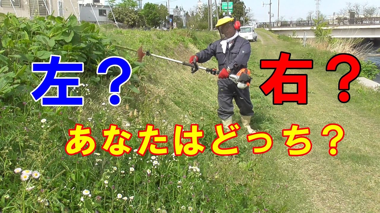 草刈機を左側で刈ると・・・