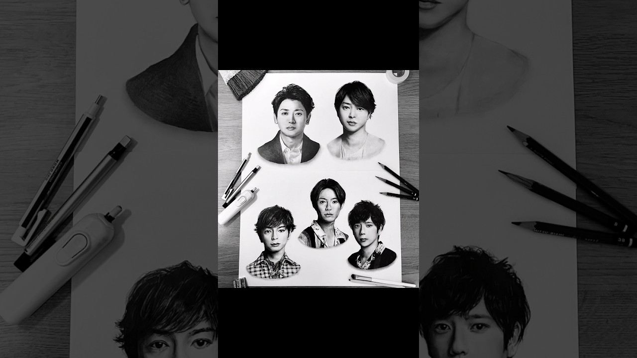 嵐(ARASHI)鉛筆画。クリスマスもうすぐだね🎄 #嵐 #鉛筆画 #drawing #大野智 #櫻井翔 #松本潤 #相葉雅紀 #二宮和也