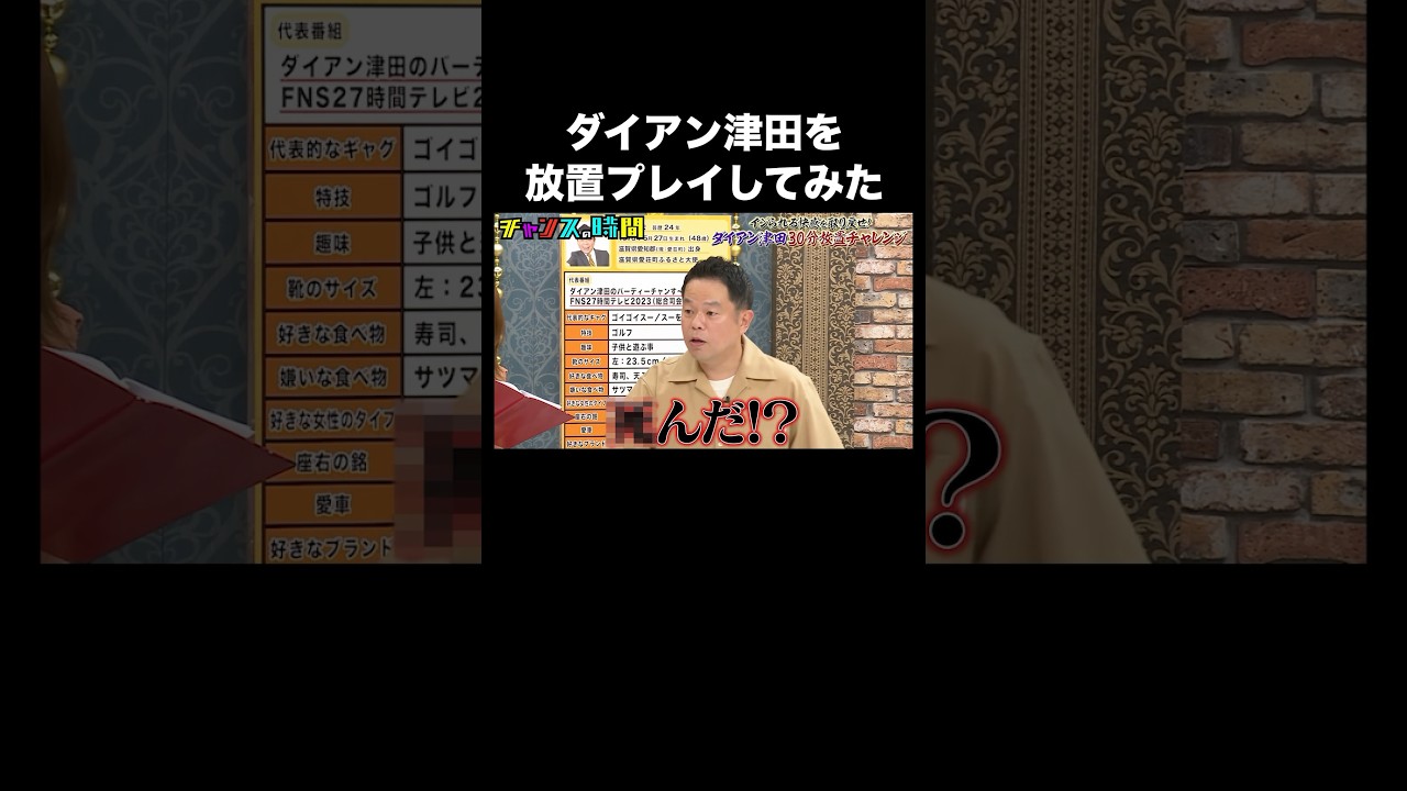 無視されてると気づき始めたダイアン津田が暴れまくる！ #ダイアン津田30分放置チャレンジ 『 #チャンスの時間 #281 』#ABEMA で無料配信中 #千鳥 #ノブ #大悟