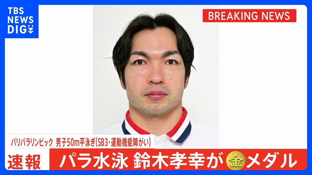 パラ水泳6大会連続出場、37歳の鈴木孝幸が50m平泳ぎで金メダル獲得！日本勢メダル第1号【パリパラリンピック】｜TBS NEWS DIG