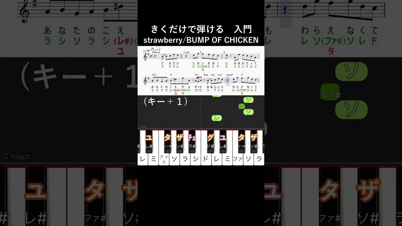 入門#strawberry キー+1#BUMPOFCHICKEN#きくだけで弾ける#short イントロサビ#音感トレーニング#メロディ音名唱#piano#ピアノ初心者#簡単ピアノ#聴いて覚える楽譜