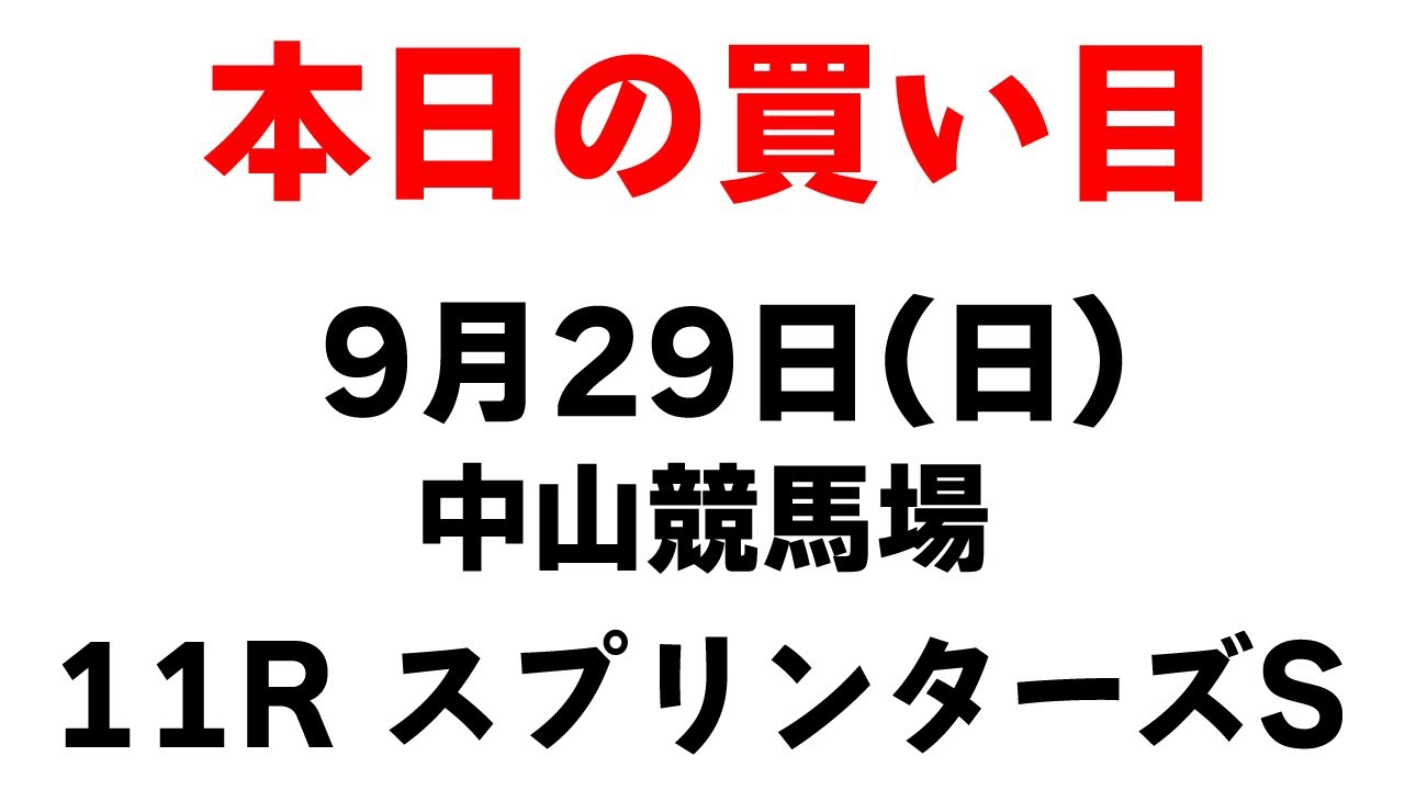 【今日の優注馬】2024年9月29日（日）中山競馬場 11R スプリンターズS 本日の買い目はこれ！！