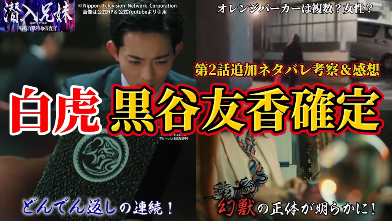 【潜入兄妹】白虎は黒谷友香で確定。幻獣のキャスト予想。第2話追加ネタバレ考察＆感想。キャスト：竜星涼、八木莉可子、入山杏奈、長尾純子、呉城久美、伊藤あさひ、半田周平、及川光博、他【 潜入兄弟 ×】