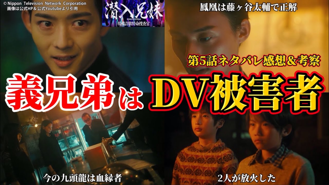 【潜入兄妹】鳳凰と青龍はDV被害者。九頭龍とオレンジパーカー考察。第5話ネタバレ感想。キャスト：竜星涼、八木莉可子、入山杏奈、長尾純子、呉城久美、伊藤あさひ、半田周平、及川光博、他【 潜入兄弟 ×】