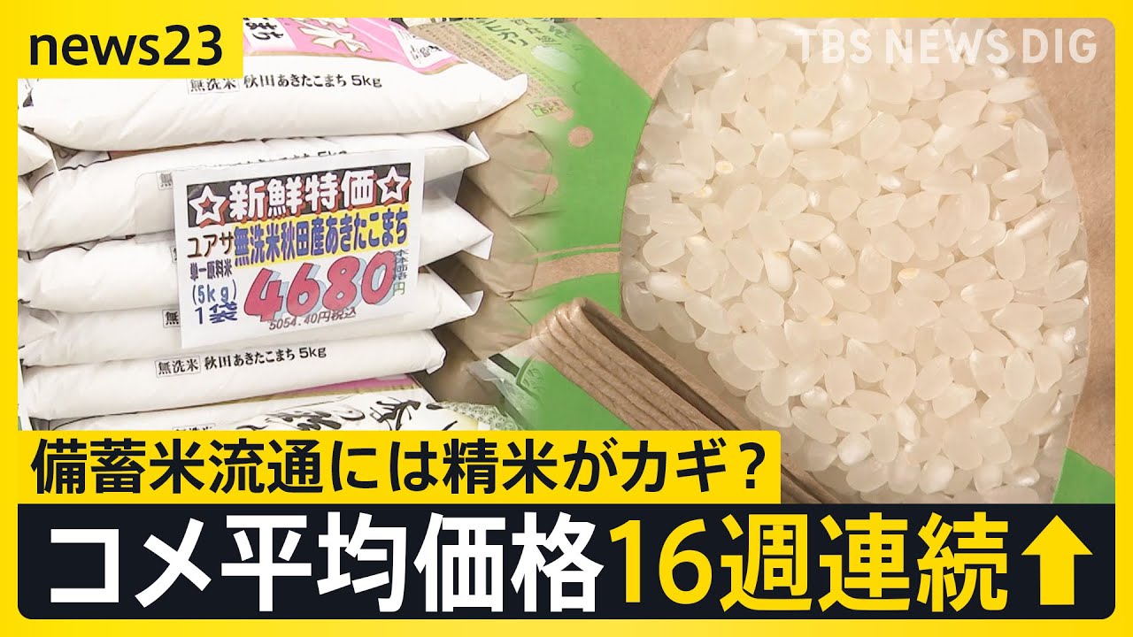 コメ平均価格16週連続値上がり コメ店「備蓄米しか望みはない」出荷24％止まり 備蓄米流通には精米がカギ？【news23】｜TBS NEWS DIG