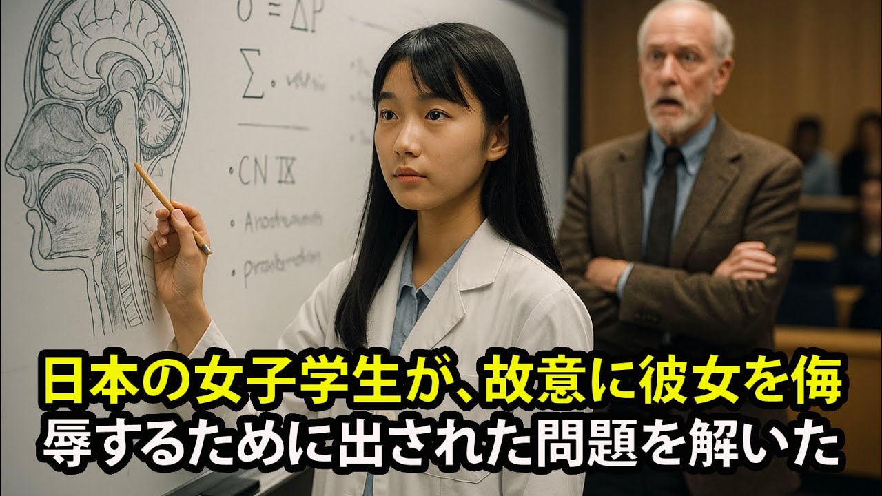 日本の女子学生が、故意に彼女を侮辱するために出された問題を解いた後、マカリスター教授が授業を途中で退席させた。