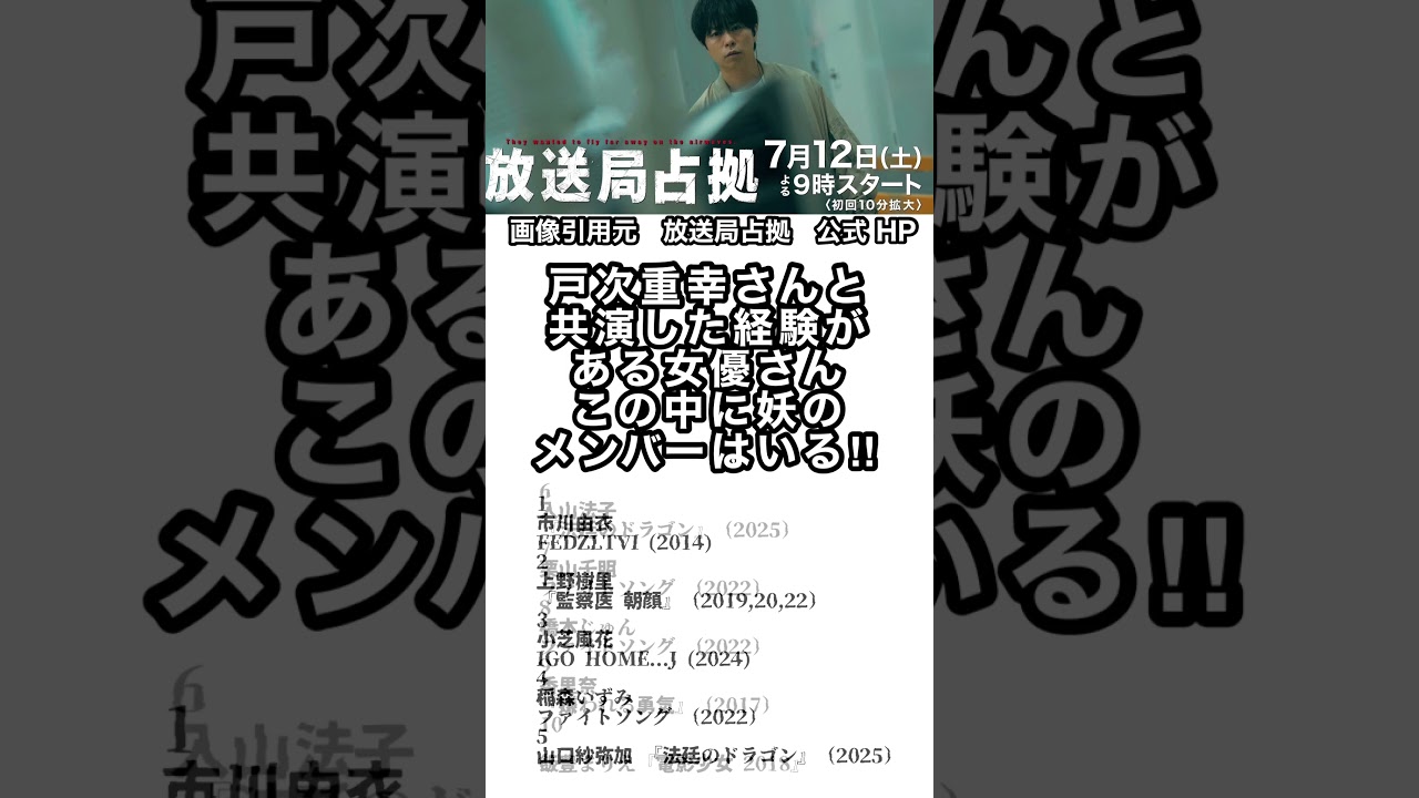 放送局占拠　櫻井翔　菊池風磨　戸次重幸さんが共演した事がある女優さんが妖のメンバーにいるらしい⁈ この中にいる‼︎ #shorts