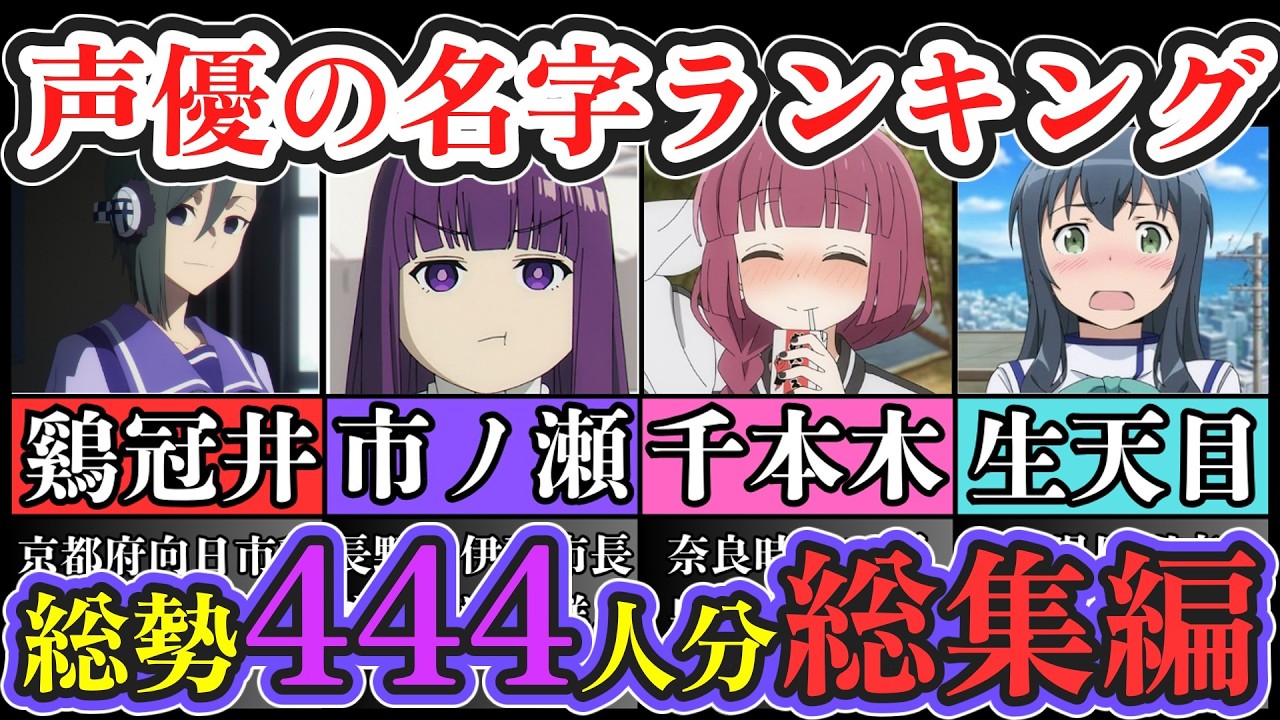 【総集編】声優の希少名字ランキング 444選【苗字/アニメ】