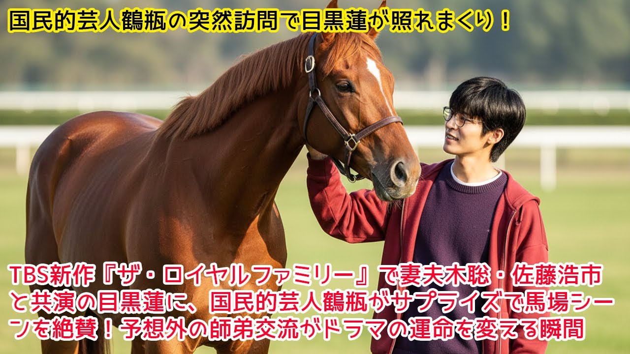 【速報】TBS新作『ザ・ロイヤルファミリー』で妻夫木聡・佐藤浩市と共演の目黒蓮に、国民的芸人鶴瓶がサプライズで馬場シーンを絶賛！予想外の師弟交流がドラマの運命を変える瞬間