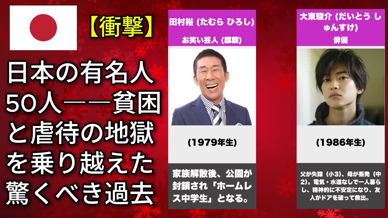 誰も知らない幼少期の地獄を経験した日本の有名人50人――星野源と千原ジュニアの心に残る過去