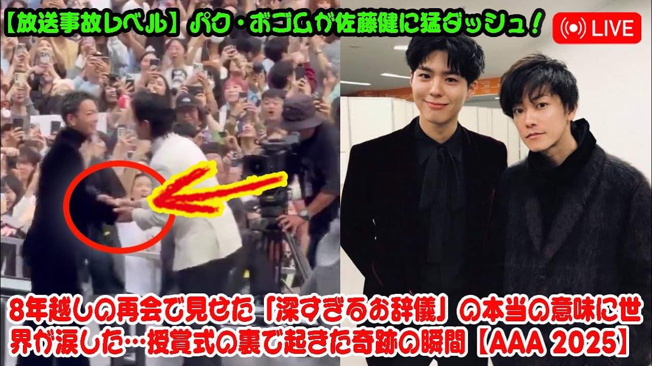【放送事故レベル】パク・ボゴムが佐藤健に猛ダッシュ！8年越しの再会で見せた「深すぎるお辞儀」の本当の意味に世界が涙した…授賞式の裏で起きた奇跡の瞬間【AAA 2025】