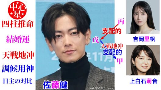 佐藤健さんの運勢 結婚運 吉岡里帆さんと上白石萌音さんとの相性 結婚 調候用神 相性診断 四柱推命