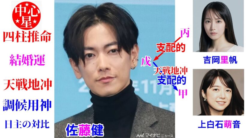 佐藤健さんの運勢 結婚運 吉岡里帆さんと上白石萌音さんとの相性 結婚 調候用神 相性診断 四柱推命