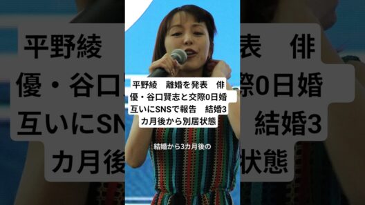 平野綾　離婚を発表　俳優・谷口賢志と交際0日婚　互いにSNSで報告　結婚3カ月後から別居状態#shorts #平野綾 #谷口賢志