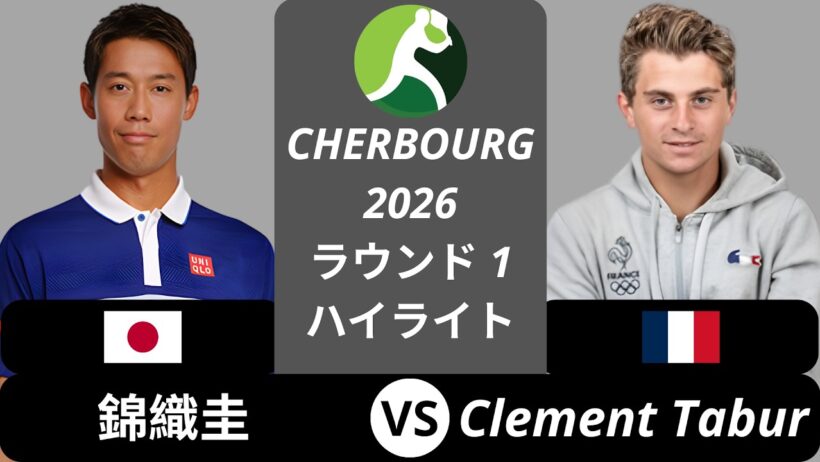 錦織圭 vs Clement Tabur - Cherbourg 2026 ラウンド1 ハイライト