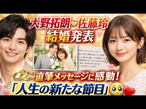 💍✨【祝福】大野拓朗＆佐藤玲が結婚発表！直筆メッセージに感動の声続出「人生の新たな節目」😭❤️