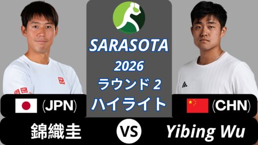 Kei Nishikori 錦織圭 vs Yibing Wu, Sarasota 2026 ラウンド2 ハイライト