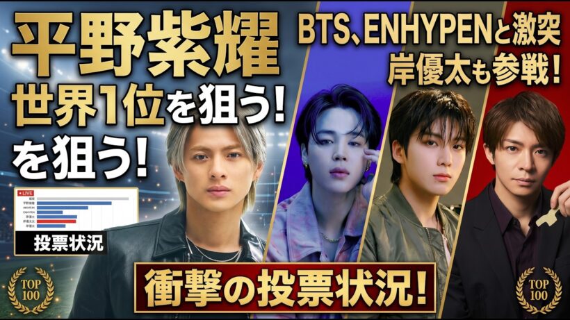平野紫耀、世界1位奪取へ本気モード！2026年「世界で最もハンサムな顔」ノミネートでBTS・ENHYPENと超激突！岸優太も乱入＆投票状況がヤバすぎる！！- number.iLYs TV
