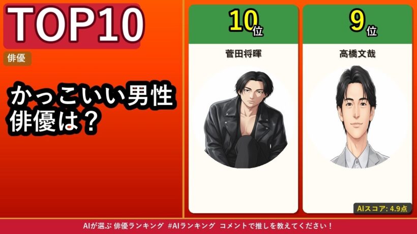 胸アツ 【第44弾】1位は横浜流星！AIが選ぶかっこいい男性俳優ランキングTOP10 【AIランキング】