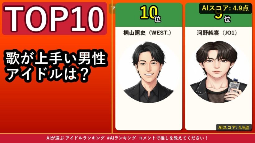 【第20弾】1位は増田貴久（NEWS）！AIが選ぶ歌が上手い男性アイドルランキングTOP10 【AIランキング】