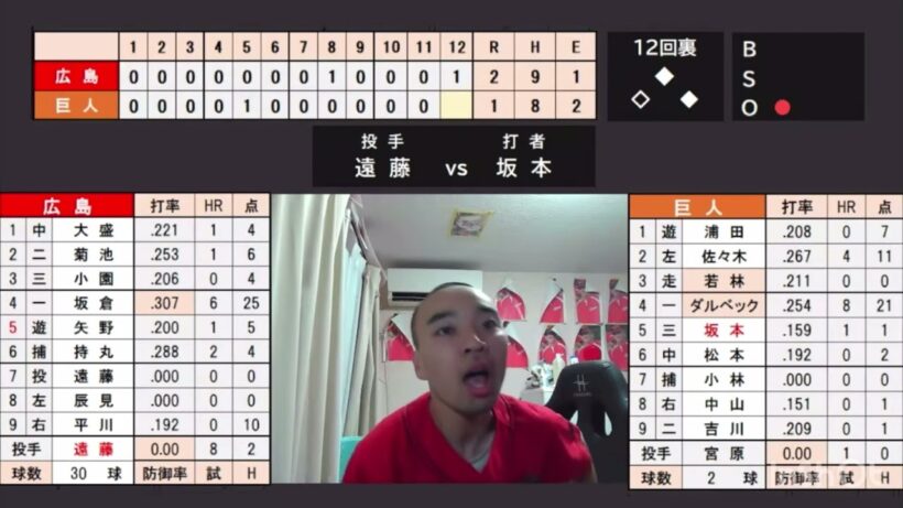 【松屋確定】坂本にサヨナラホームラン打たれた瞬間のカープファン