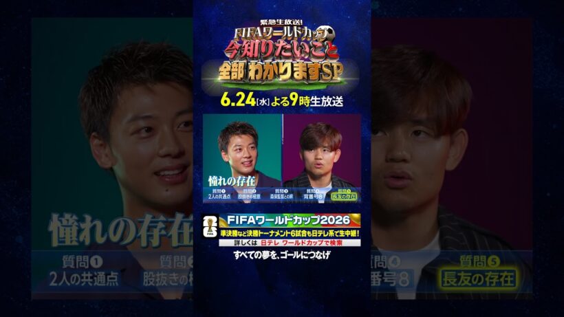 【#久保建英×#竹内涼真】長友佑都との関係｜6月24日(水)よる9時生放送！ FIFAワールドカップの今知りたいこと、全部わかりますSP｜#FIFAワールドカップ2026 #shorts
