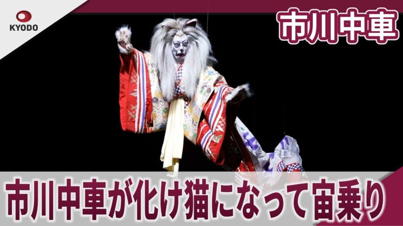 市川中車 市川中車が化け猫になって宙乗り 歌舞伎町大歌舞伎 三代猿之助四十八撰の内 『獨道中五十三驛』