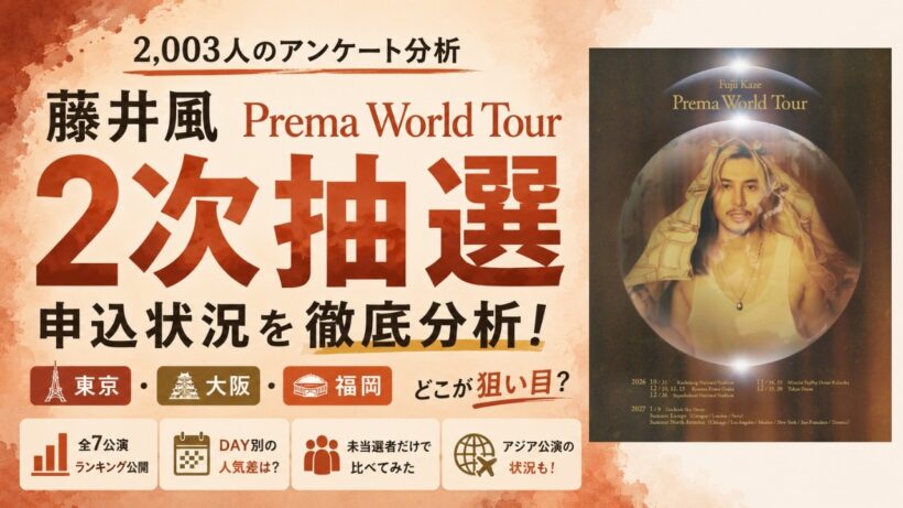 【ファン2,003人に大調査】藤井風 Prema World Tour 2次抽選｜国内全7公演の申込ランキング判明！最少は意外な公演に…
