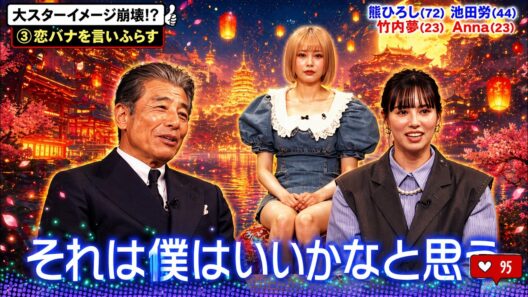 [アウト×デラックス]💓 BGM  🤩「大スターイメージ崩壊!?③ 恋バナを言いふらす【舘ひろし(72) 池田努(44)竹」