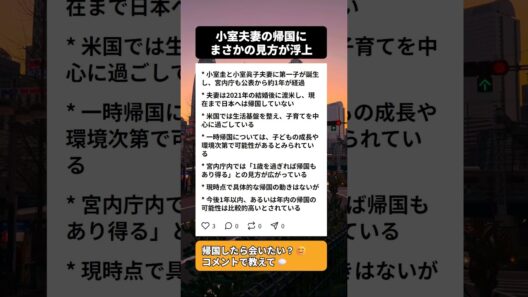 小室圭眞子夫妻の一時帰国、噂の時期が...