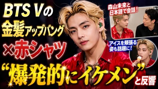 【衝撃】BTS・V、金髪×赤シャツ姿が神ビジュアル！森山未來と日本語で会話＆アイス姿に世界騒然#BTSV, #뷔, #CELINE