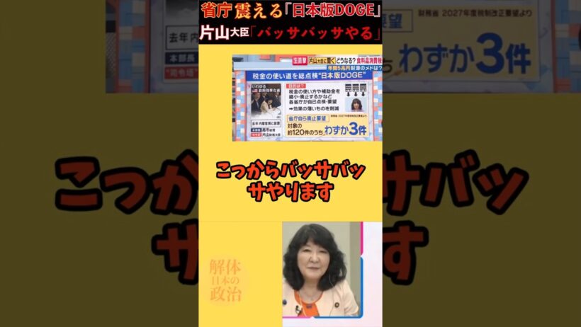 【激論】橋下徹氏が「日本版DOGE」の成果が出ていないことを片山さつき大臣に直撃！120件の削減対象のうち省庁から申し出があったのはわずか３件。片山大臣は「こっからバッサバサ斬る」と意気込みを語った。