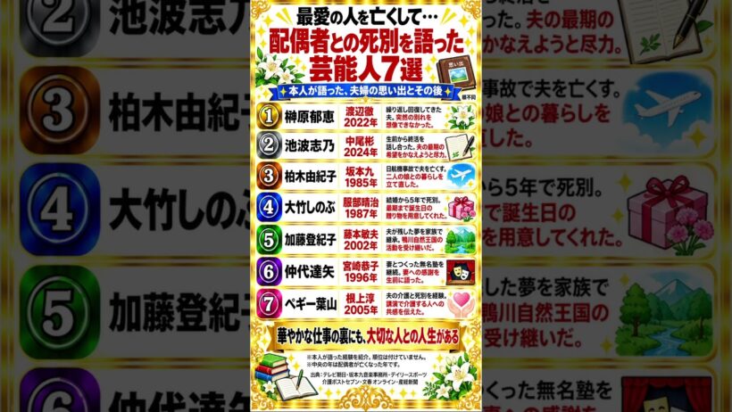 最愛の人を亡くして…配偶者との死別を語った芸能人7選